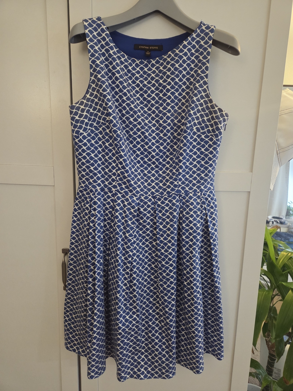 Cynthia Steffe Blue & White Sleeveless Fit-and-Flare Midi Dress